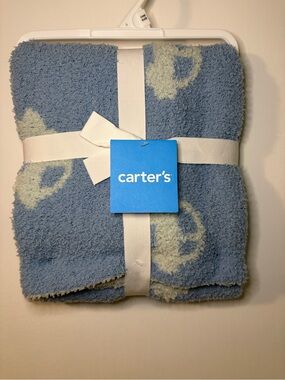 Carter’s Blue Plush Baby Blanket - Soft Cozy Stroller Blanket